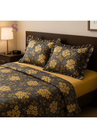 Nergis Çiçekli Fırfırlı % 100 Pamuk Çift Kişilik Nevresim Takımı Çok Renkli