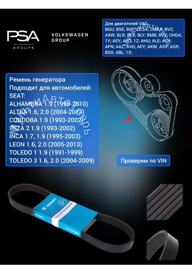 Zekkert Jeneratör Kayışı Vag 1.6 1.9 2.0, Psa 1.2, 1.9 368959786