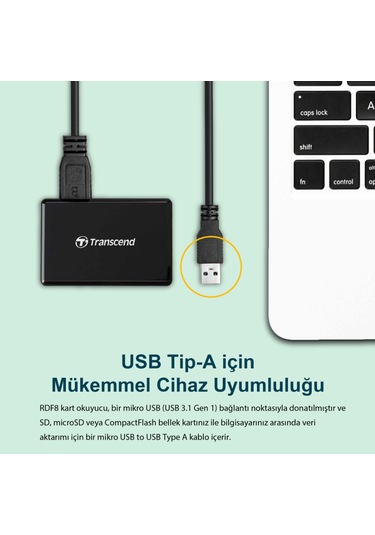 Transcend Ts-Rdf8K2 Rdf8 Usb 3.0 Siyah Kart Okuyucu