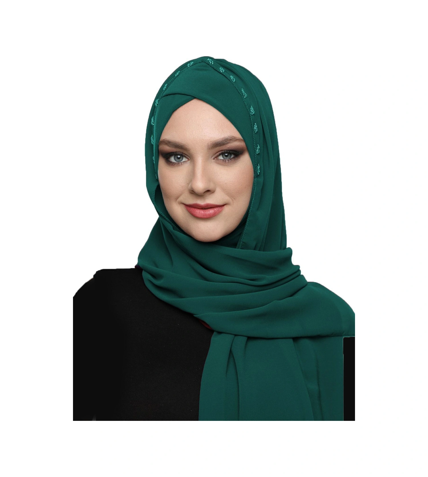 Şallı Takmatik Taşlı Yeşil Hazır Türban Tesettür Bone Namaz Örtüsü Hürrem