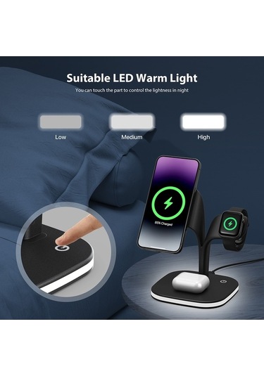 Pazly 5-in-1 Kablosuz Magsafe Şarj Standı Led Gece Lambası