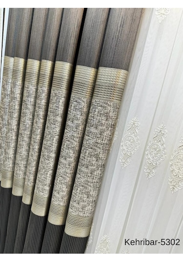 Nivemeshome Kehribar Ft614162 Antrasit V-5302 Pano Fon Perde 1/3 Sık Pileli Perde Apm Çok Renkli