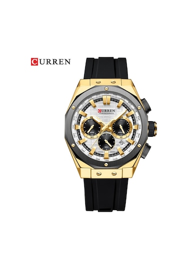 Curren 8462 Erkek Gri Analog Kuvars Silikon Spor Aydınlatmalı Saat Su Geçirmez Tarih Kol Saati Yeşil Diğer