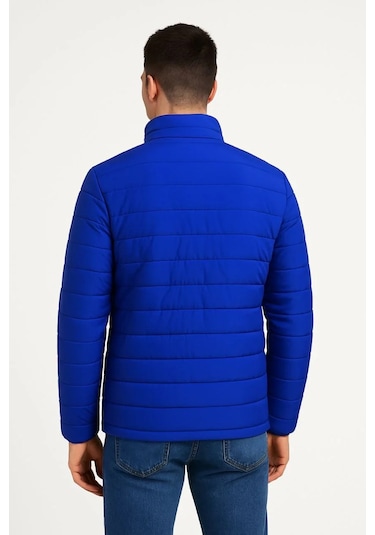 Erkek Bomber Mont Ceket Su İtici Kumaş, Kapitone Astarlı, Fermuarlı, Kışlık - Saks Mavisi Saks Mavisi