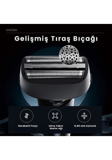 Enchen Ms001 Siyah Dijital Ekranlı Ultra Yakın Kesim Folyo Başlıklı Şarjlı Tıraş Makinesi