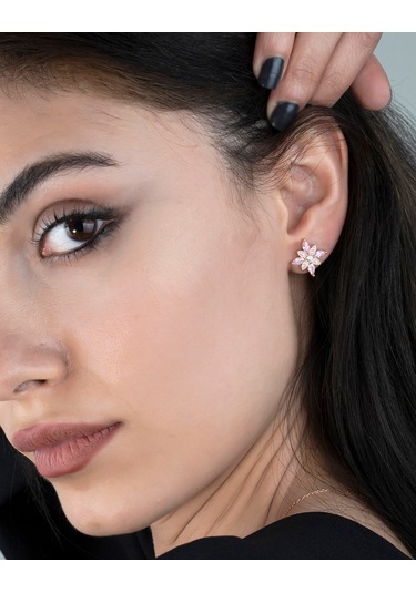 Pembe Markiz Taşlı Umut Çiçeği Gümüş Küpe