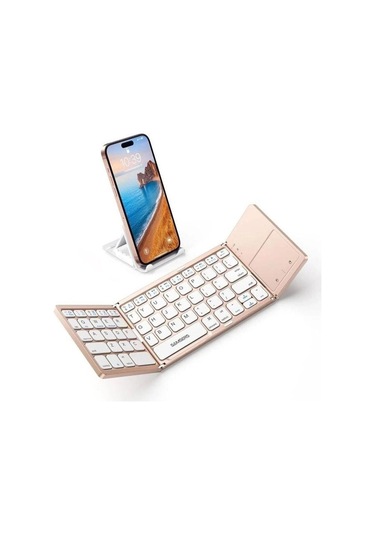 Samsung Uyumlu Samsers Touchpadli Katlanabilir Bluetooth Klavye Bt X 1 Rose Gold