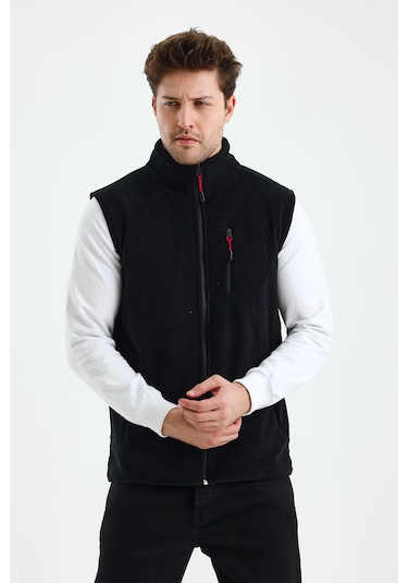 Monox Erkek Tam Fermuarlı Spor Polar Yelek Siyah