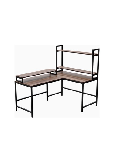 Raflı L Şekilli Ofis Masası -610-c Ceviz