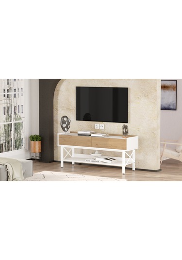 Robin Home Oslo Tv Ünitesi Sehpası Beyaz Metal Ayaklı 140cm