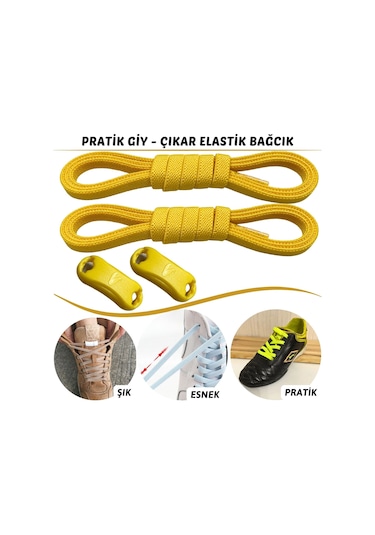 Tak Bırak,klipsli Elastik,yeni Nesil Akıllı Bağcık, Sarı Renk