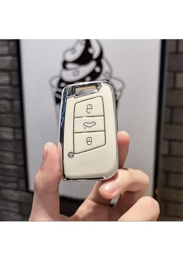 Skoda Kodiaq Sustasız Anahtar Kılıfı Beyaz-silver