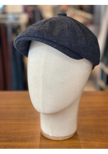 Hamze Peaky Blinders Tarz İngiliz Model Balıksırtı Desen Kaşe Kumaş Kasket Şapka Lacivert
