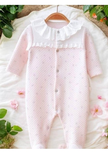 Miomini Baby Kız Bebek Bebe Yaka Çıt Çıtlı Tulum-14961 Pudra