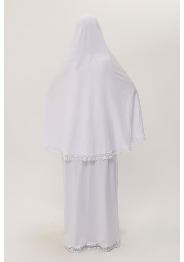 2 Parça Namaz Elbisesi Pamuk Kumaş Dantelli 2205 42 Beyaz