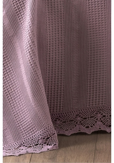 Dantelli Tek Kişilik Waffle Pike- %100 Pamuk Petekli Pike-160x230 Cm-lila Lıla Lila