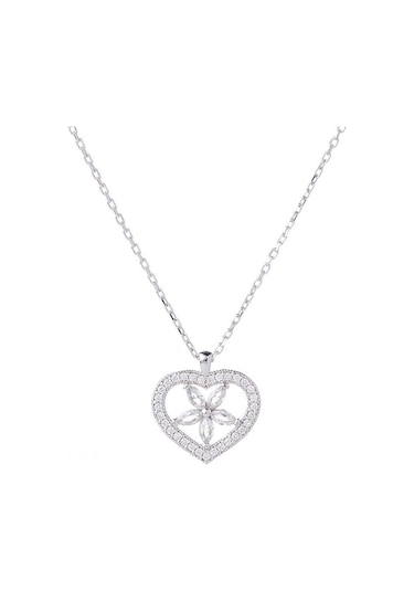 Nagiss Kalp Çiçek Model Zirkon Taşlı 925 Ayar Gümüş Kadın Kolye