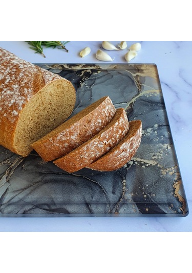 Kanallı Cam Kesme Tablası | Gri Gold Mermer | 25cm x 35cm