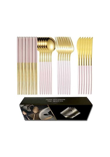 Ganzhoushop Ve Pembe Çelik Çatal Bıçak Takımı Ambition Altın 30 Adet - Paslanmaz Çelik 30 Nu Pembe