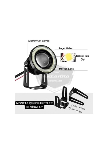 Ford Focus 3 2011-2014 Uyumlu Mercekli Angel Sis Farı Metal Su Geçirmez 76 Mm Beyaz Halkalı Gündüz Far Angel Eyes 2 Adet