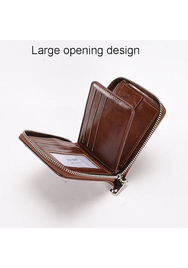 Sones Rfıd Hırsızlığa Karşı Korumalı Erkek Cüzdanı Çok İşlevli Kısa Fermuarlı Çanta Kahverengi