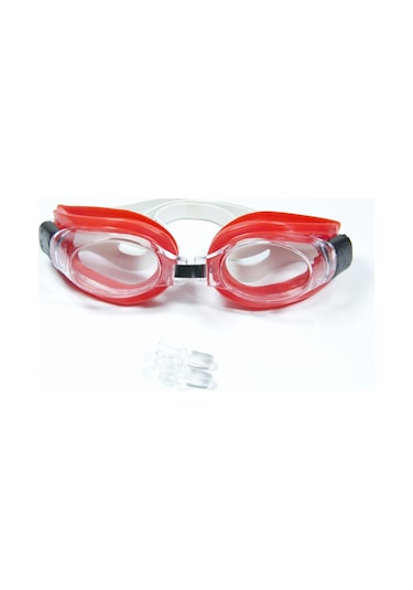 Kulak Tıkaçlı Yüzücü Havuz Deniz Gözlüğü Kırmızı