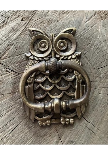 Büyük Baykuş Taktak Antik Sarı Pirinç Kapı Tak Tak Kapı Tokmagı