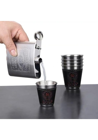 Trendooze Votka Taşınabilir Shot Şarap Rusya Pu Paslanmaz Mini Kişiselleştirilmiş Kılıf Çelik Bardağı Bardağı B Adet/takım 56864453 4 304 30 Ds