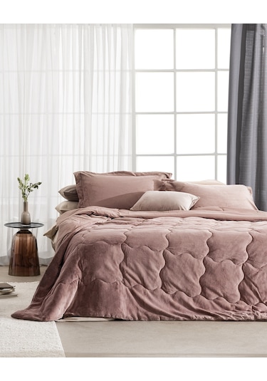 Madame Coco Kaira Çift Kişilik Comforter Set - Pudra Pudra