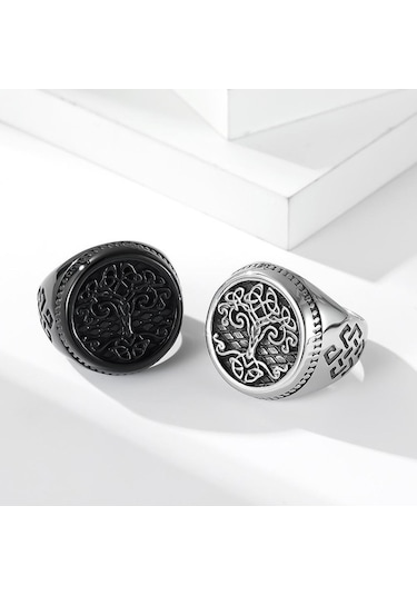 Novahub Siyah Hip Hop Retro Erkek Paslanmaz Çelik Yüzük, İskandinav Mitolojisi, Celtic Knot, Hayat Ağacı Parmak Yüzük, Siyah Gümüş Punk Takı, Erkek Moda, 11 Boyutu Siyah