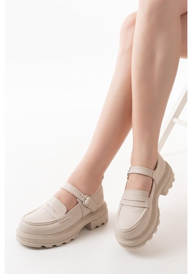 745-771 Bej Kadın Günlük Yüksek Tabanlı Loafer Ayakkabı Bej