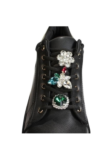 Yazkış Kadın Siyah Beyaz Cilt Bağcıkları Süs Detaylı Arkası Gold Holıhanlı 5cm Kalın Taban Fashıon 001