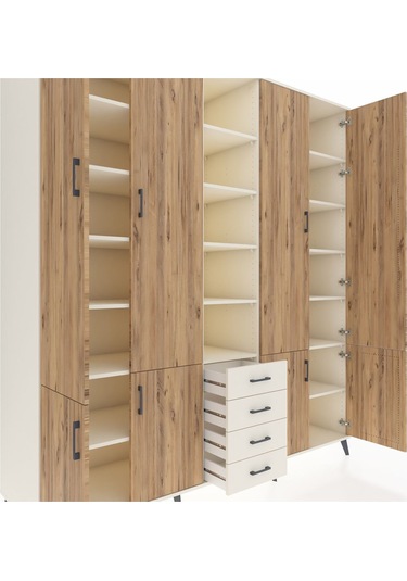 Kronos Dolap 17 Raflı 4 Çekmeceli 8 Kapaklı 220x59x243 Aytaşı-çam/aytaşı Atlas Çam/aytası