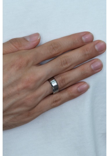 8 Mm Köşeli Düz Model Unisex Kadın Erkek Çelik Alyans Yüzük Cl31 001