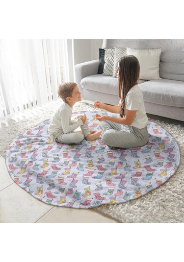 Noel Desenli 47 İnç Yuvarlak Flanel Battaniye, Yetişkin Ve Çocuk İçin, Yumuşak, Rahat Ve Hafif Noel Çorap Pastel Tonlu