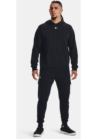 Erkek UA Rival Fleece Kapüşonlu Üst 1379757-001 Siyah - Beyaz