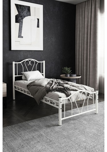 Argimo Orkide Tek Kişilik Ferforje Beyaz Metal Karyola 90x190