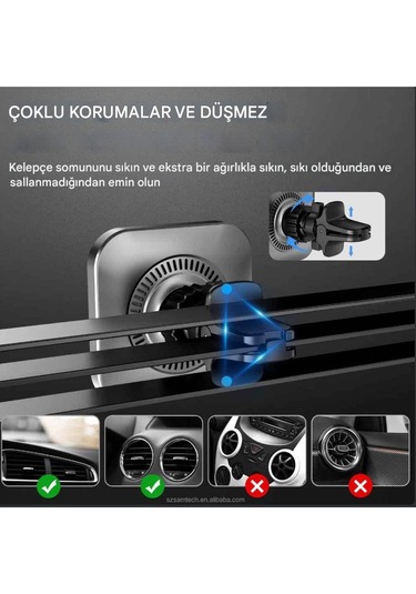 Magsafe Güçlü Manyetik 15w Hızlı Şarj Led Işıklı Araç Telefon Tutucu