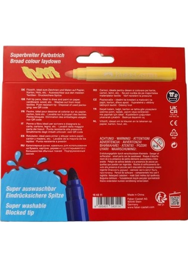 Faber Keçeli Kalem Jumbo 12 Renk Yıkanabilir Superwashable 5062154311000