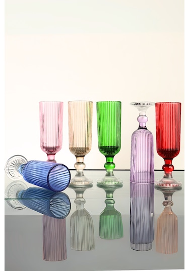 Organik Boya 6 Renk Kristal Ayaklı Kahve Yanı Su Bardağı