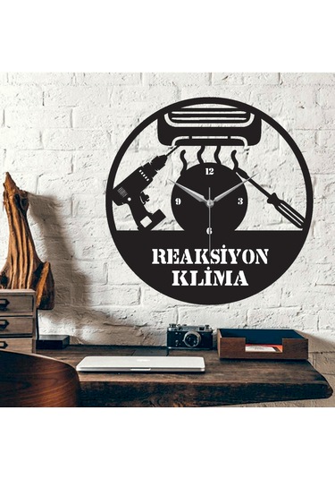 Klima Temalı Ahşap Duvar Saati Siyah