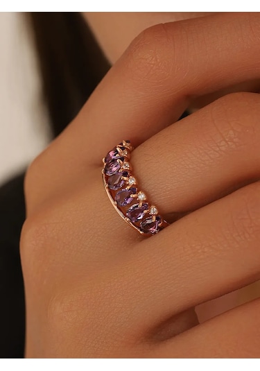 Serebranyj Dom 925 Ayar Gümüş Doğal Ametist Yüzük 173264017 Altın