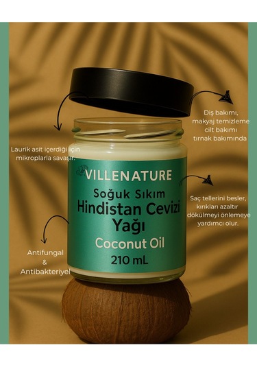 Villenature Soğuk Sıkım Hindistan Cevizi Yağı Coconut Oil Cocos Nucifera 210 Ml