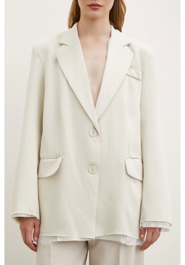 Never More Cep Kapaklı Kesik Detaylı Blazer Ceket Bej Bej