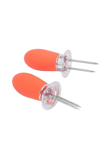 Hangfox 2 Adet Turuncu Bbq Mısır Çubuğu, Tpr Kollü Paslanmaz Çelik, Sabit Tutma Ve Kolay Döndürme Özelliğiyle Mangal Seti Çok Renkli