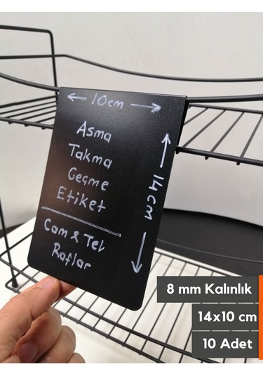 10 Adet Silinebilir Karatahta Siyah Etiket 14 x 10 CM Tel Raflar 8 Mm