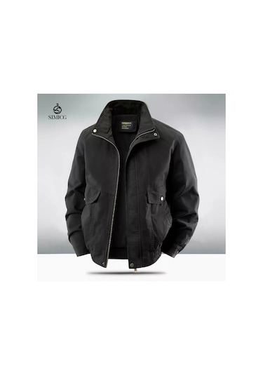 Pamuklu, Çok Cepli Dik Yaka Ceket Siyah