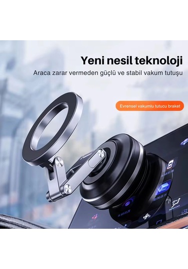 Shopytech X63 Alüminyum Alaşımlı Manyetik Araç Telefon Tutucu 360 Çok Eksenli Vakum Tabanlı Type-c 1 Adet