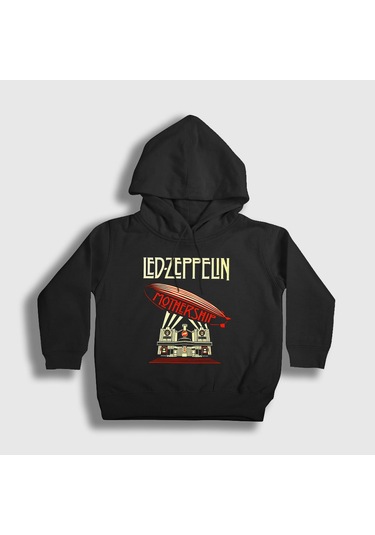 Presmono Unisex Çocuk Mothership Led Zeppelin Kapüşonlu Sweatshirt Siyah