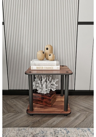 2 Katlı Dekoratif Kare Kitaplık Ceviz Ceviz